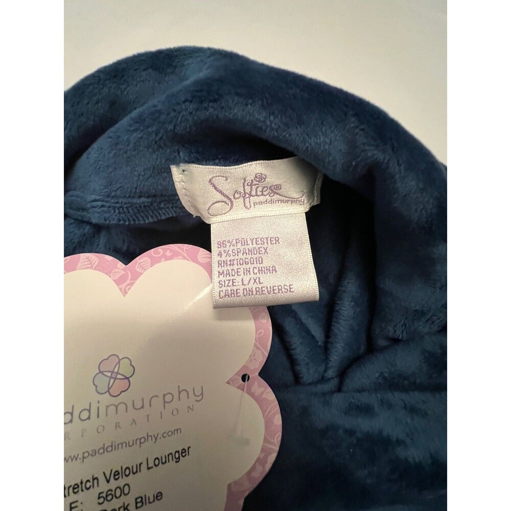 Softies Paddi Murphy Snuggle Lounger  L/XL Blue Cowl Neck Soft Plush Velour EUC - Picture 4 of 4